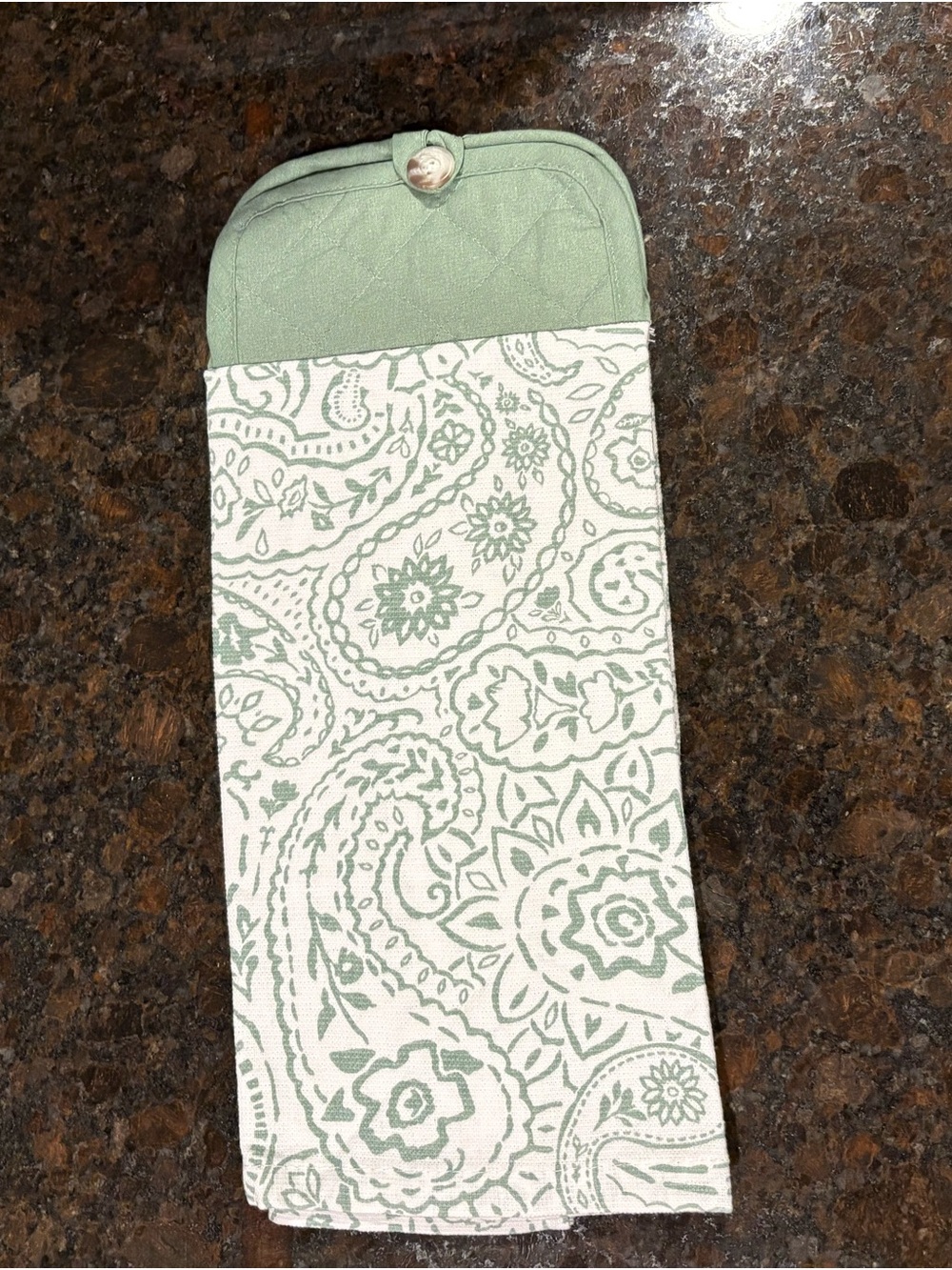 Paisley Sage Green hanging kitchen towel new